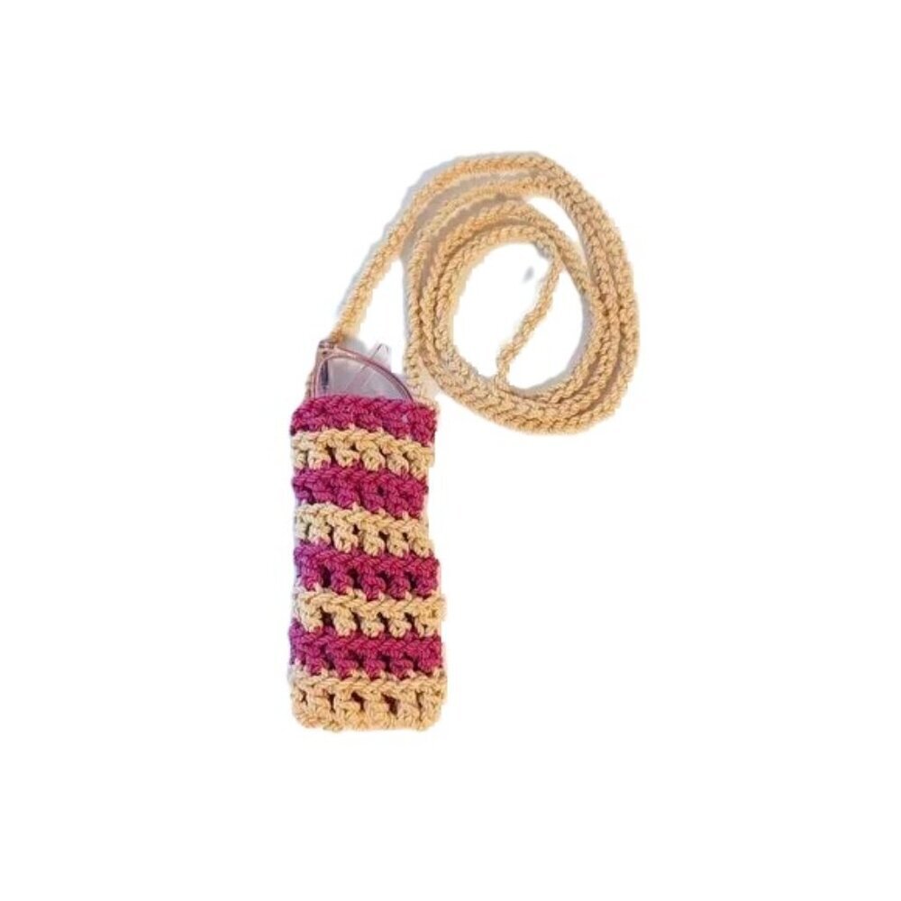 Crochet Fairycore‎ Necklace Bag Mini Knit Crystal Holder Boho Festival Hippie